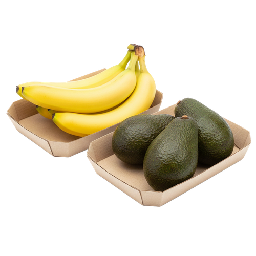 Bandejas de cartón con frutas y verduras